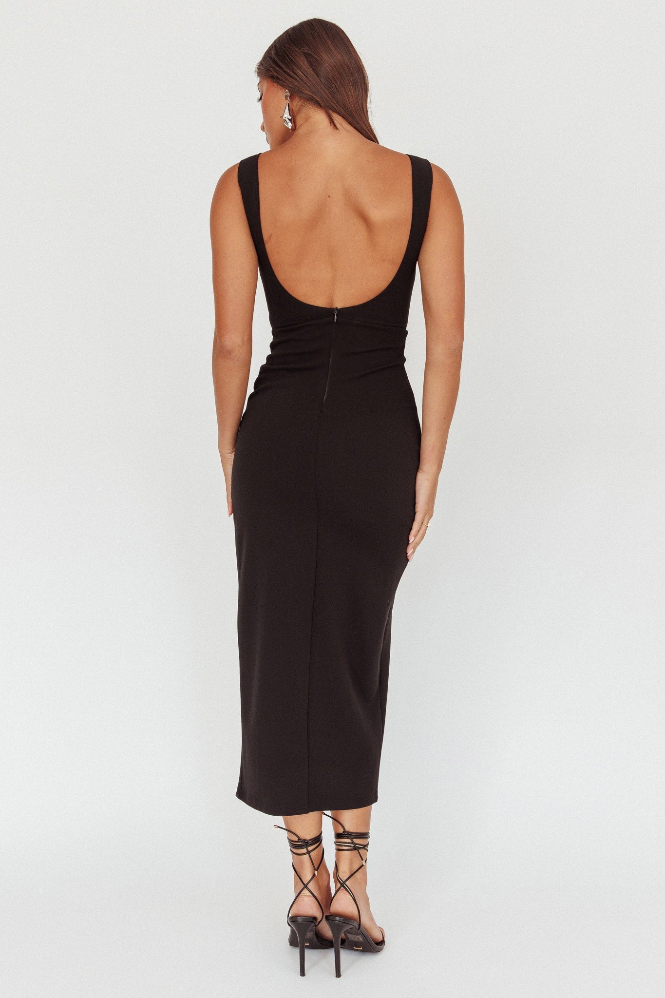 Emille Cut-Out Split Midi Dress Black
