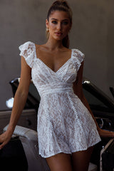 Lola Tied Back Lace Romper White