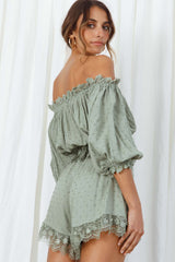 Romilly Scalloped Lace Trim Shorts Olive