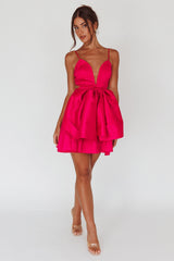 Life Is Rosy Large Bow Mini Dress Fuchsia