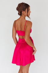 Life Is Rosy Large Bow Mini Dress Fuchsia