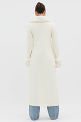 Snowflakes Fur Trim Longline Cardigan Coat Ivory