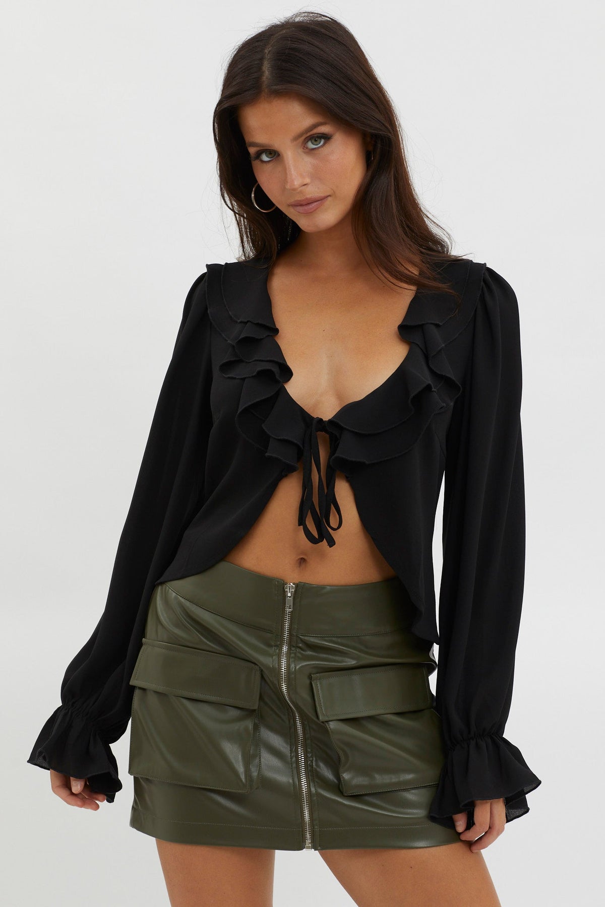 Pale Fire Tie Front Top Black