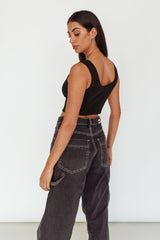 Drifting Ribbed Crop Top Black