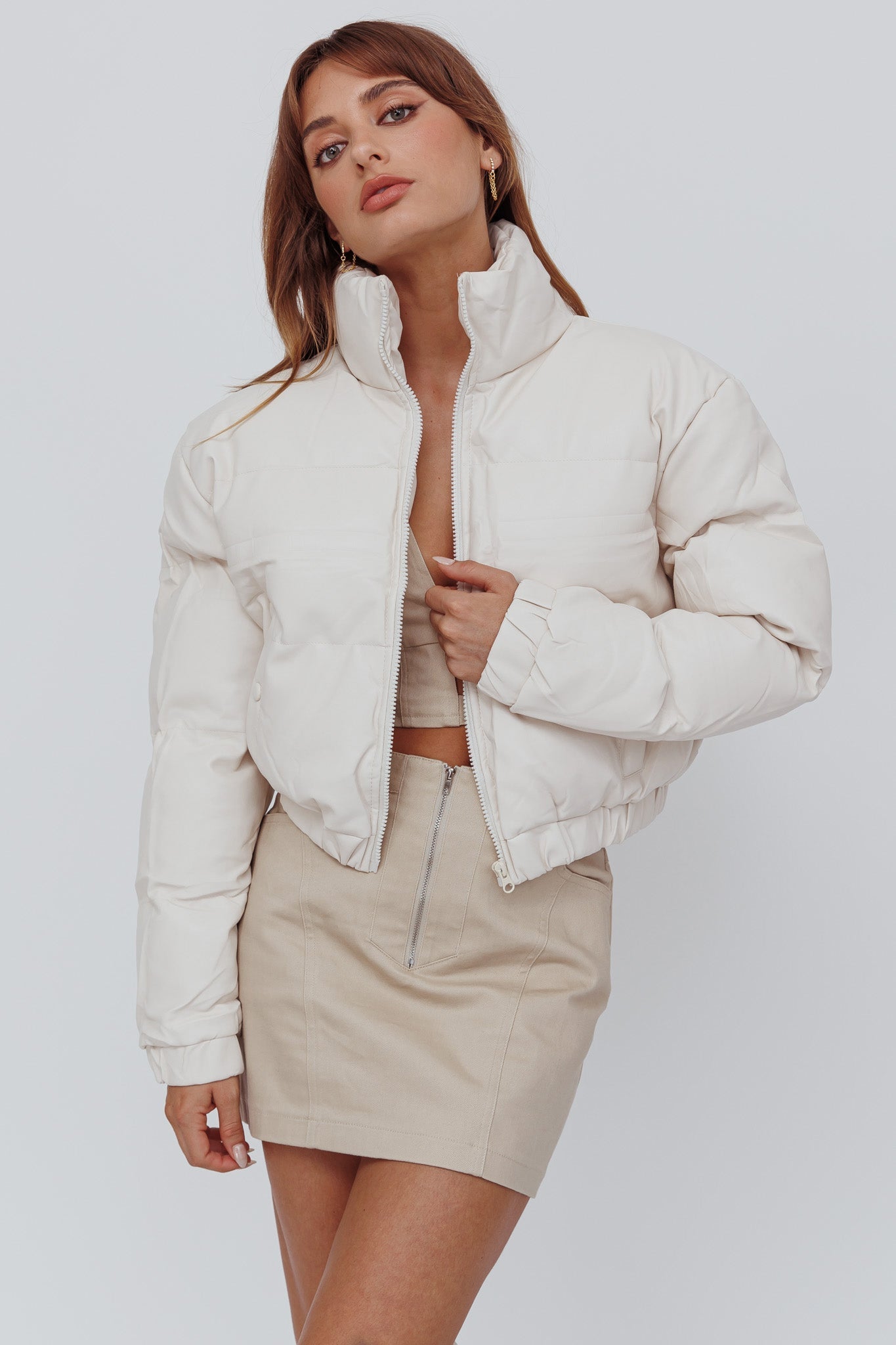 Winter Magic Faux Leather Puffer Jacket Cream