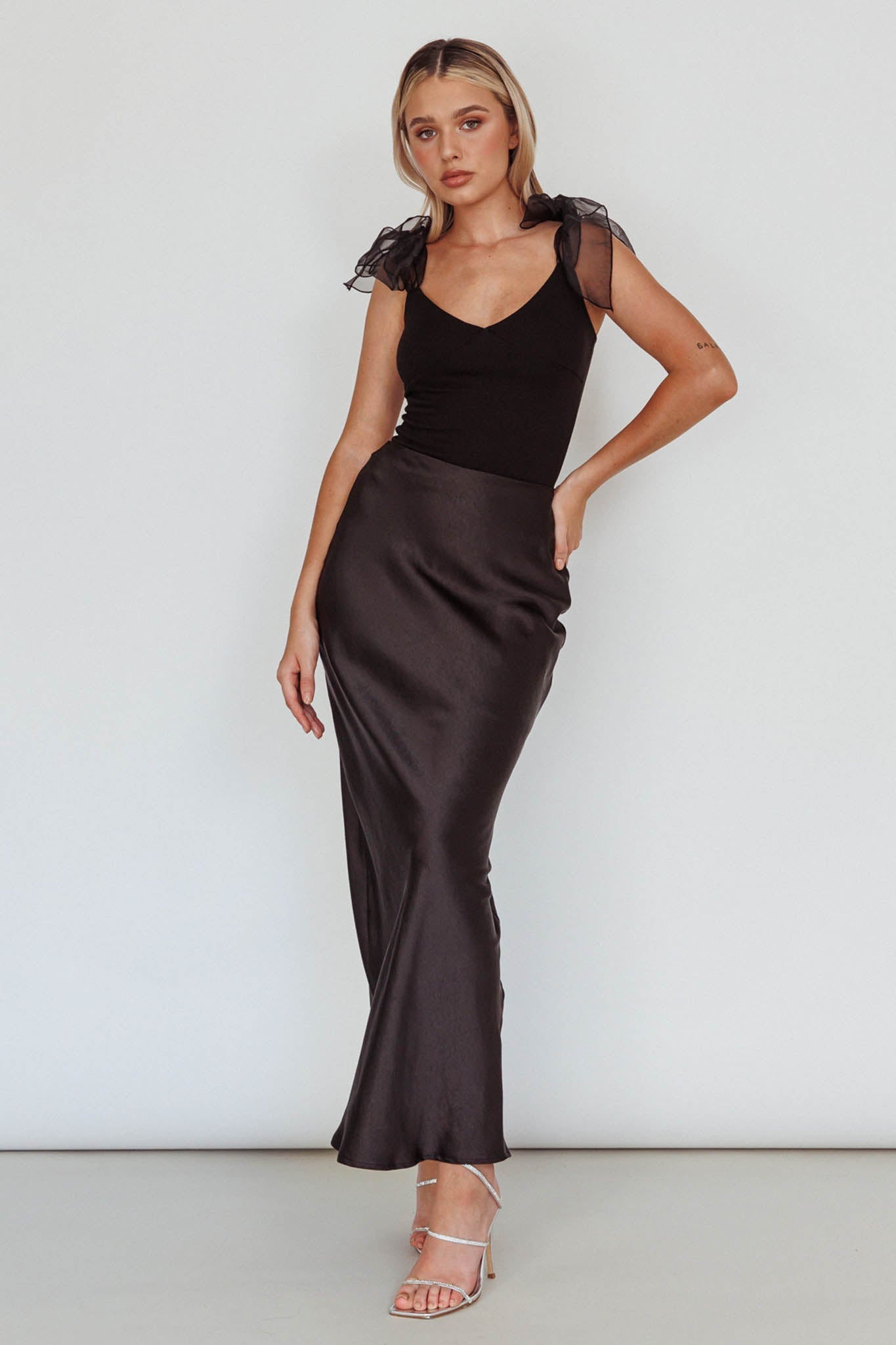 Midsomer Tied Shoulder Bodysuit Black
