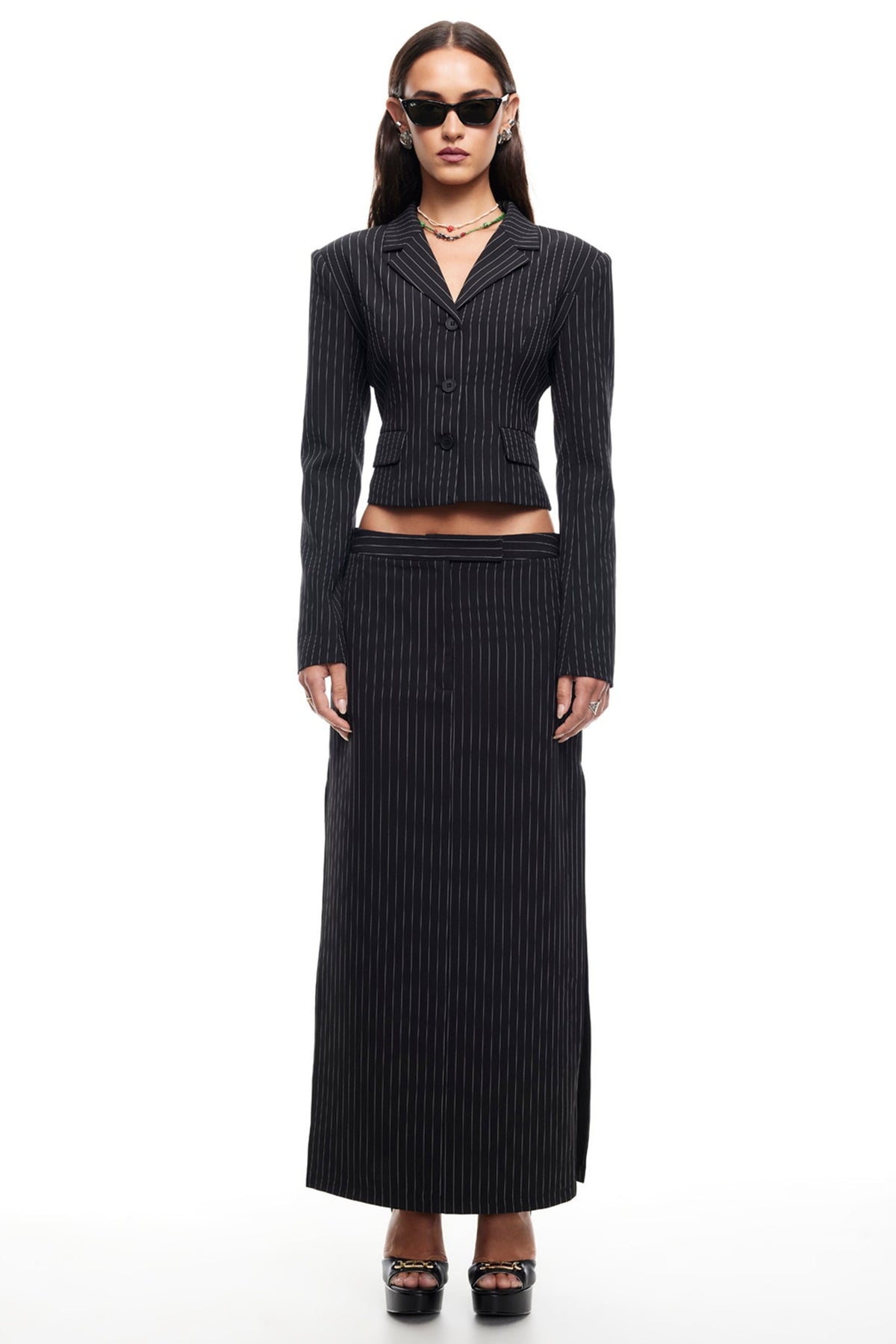LIONESS Lune Blazer Onyx Pinstripe