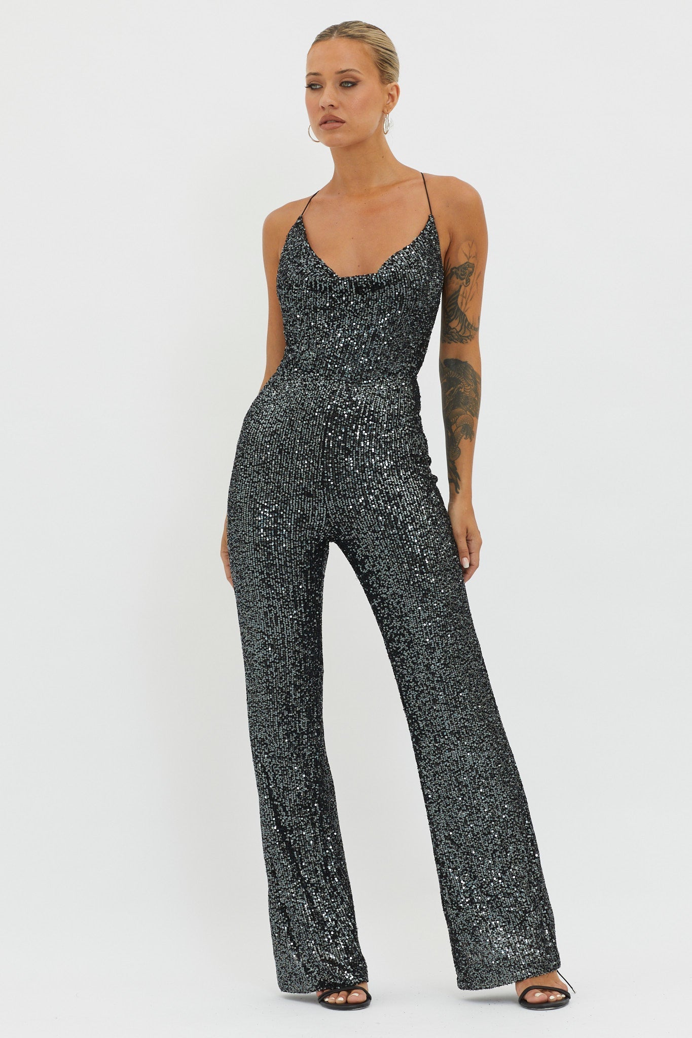 Midnight Kiss Sequin Jumpsuit Gunmetal