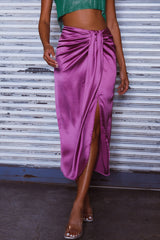On The Money Gathered Midi Skirt Orchid