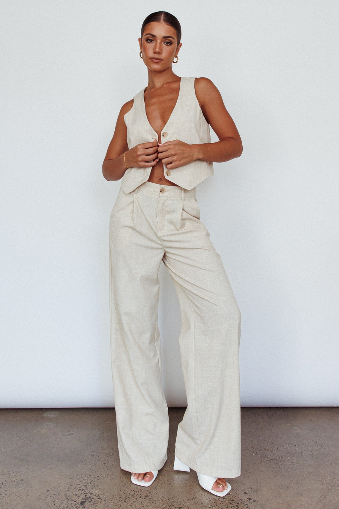 Times Square Buttoned Waistcoat Top Natural