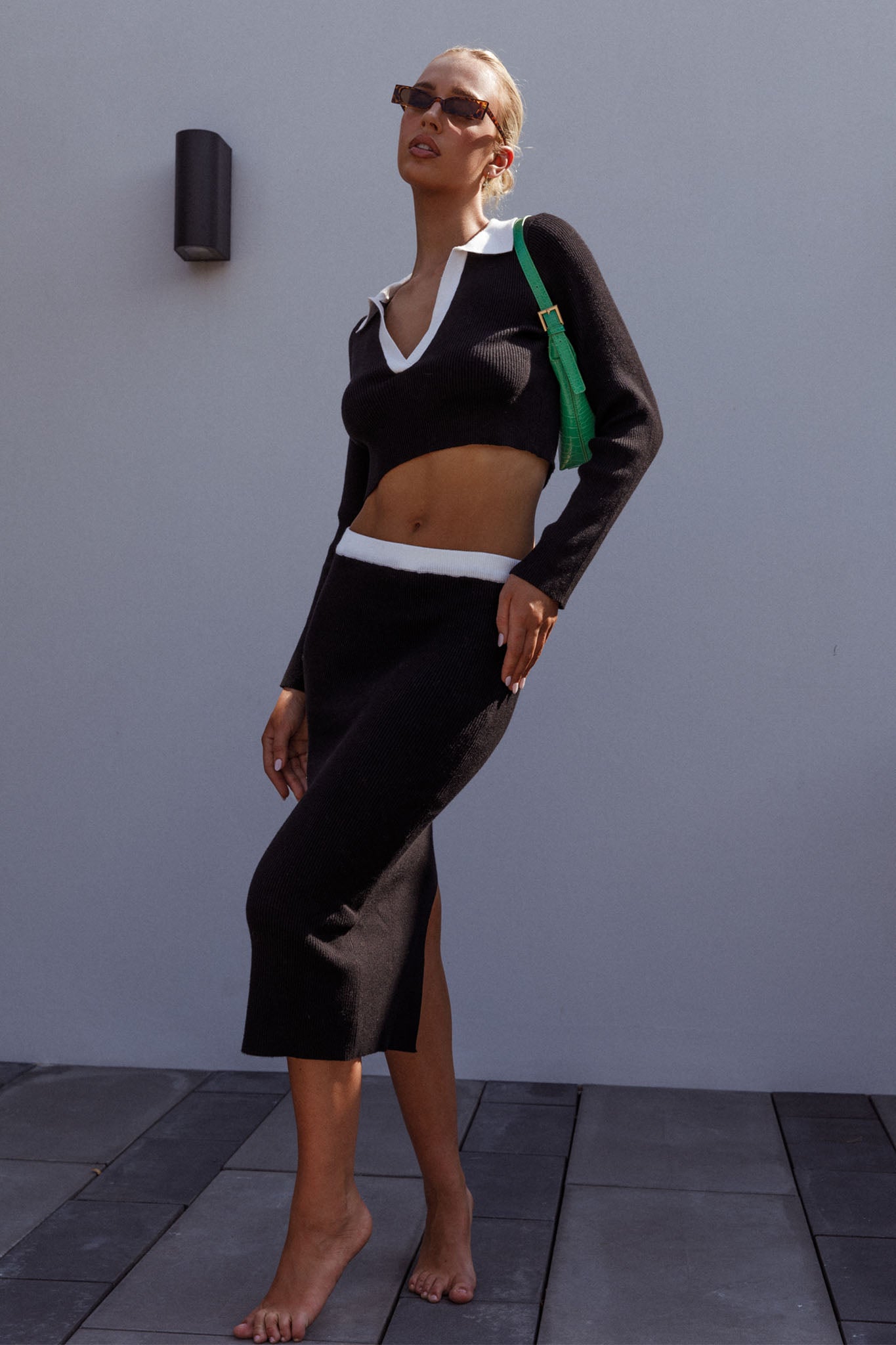 Brinley Ribbed Midi Skirt Black