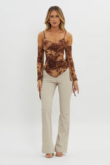 Elektra Off-Shoulder Mesh Top Brown
