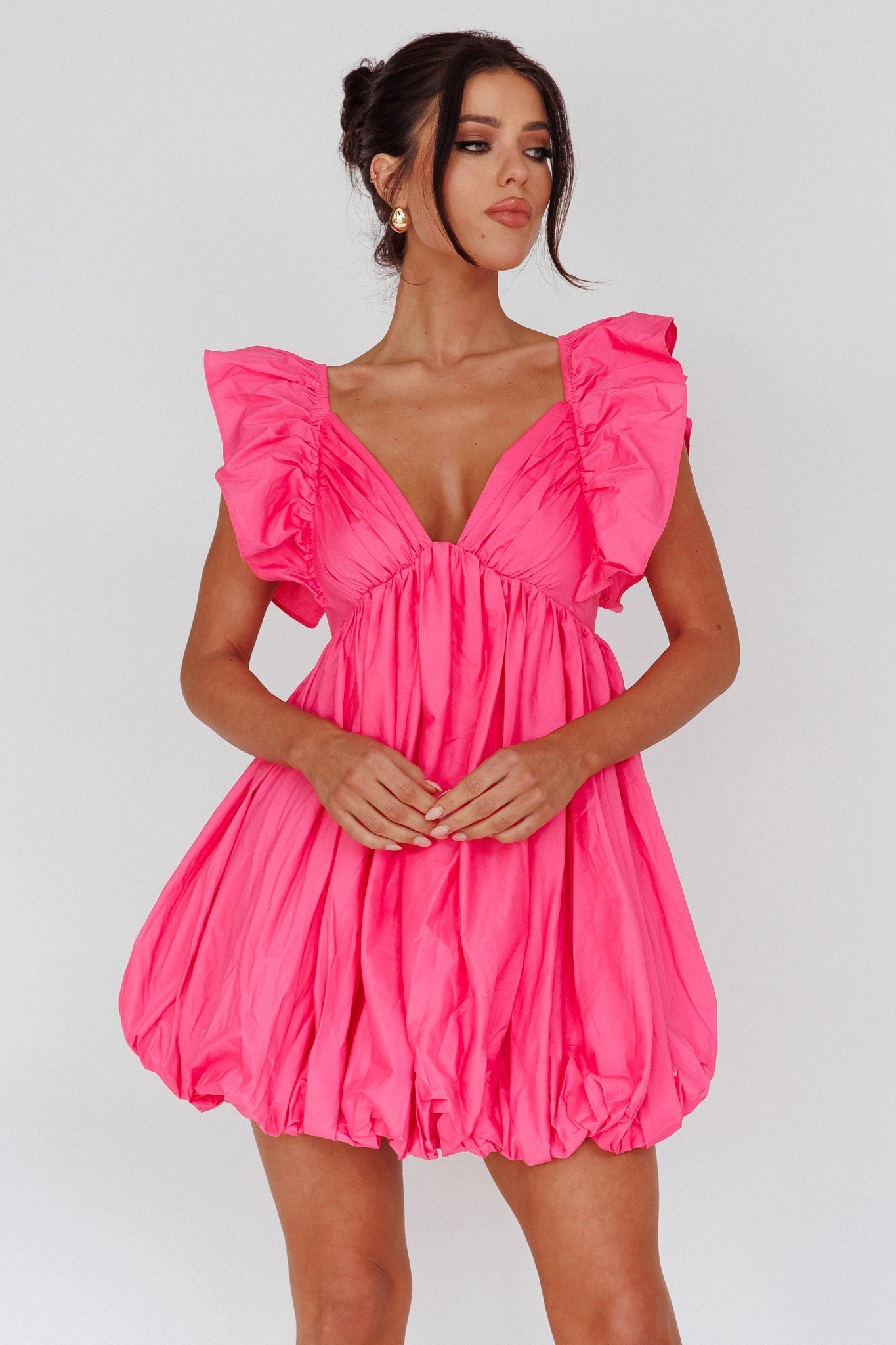 Horoscope Bubble Hem Mini Dress Pink