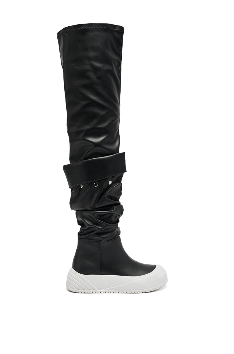 AZALEA WANG SMARTER BLACK RUCHED PU FLAT BOOT