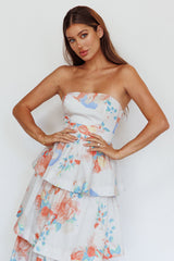 Outshine Strapless Tiered Midi Dress Floral Peach
