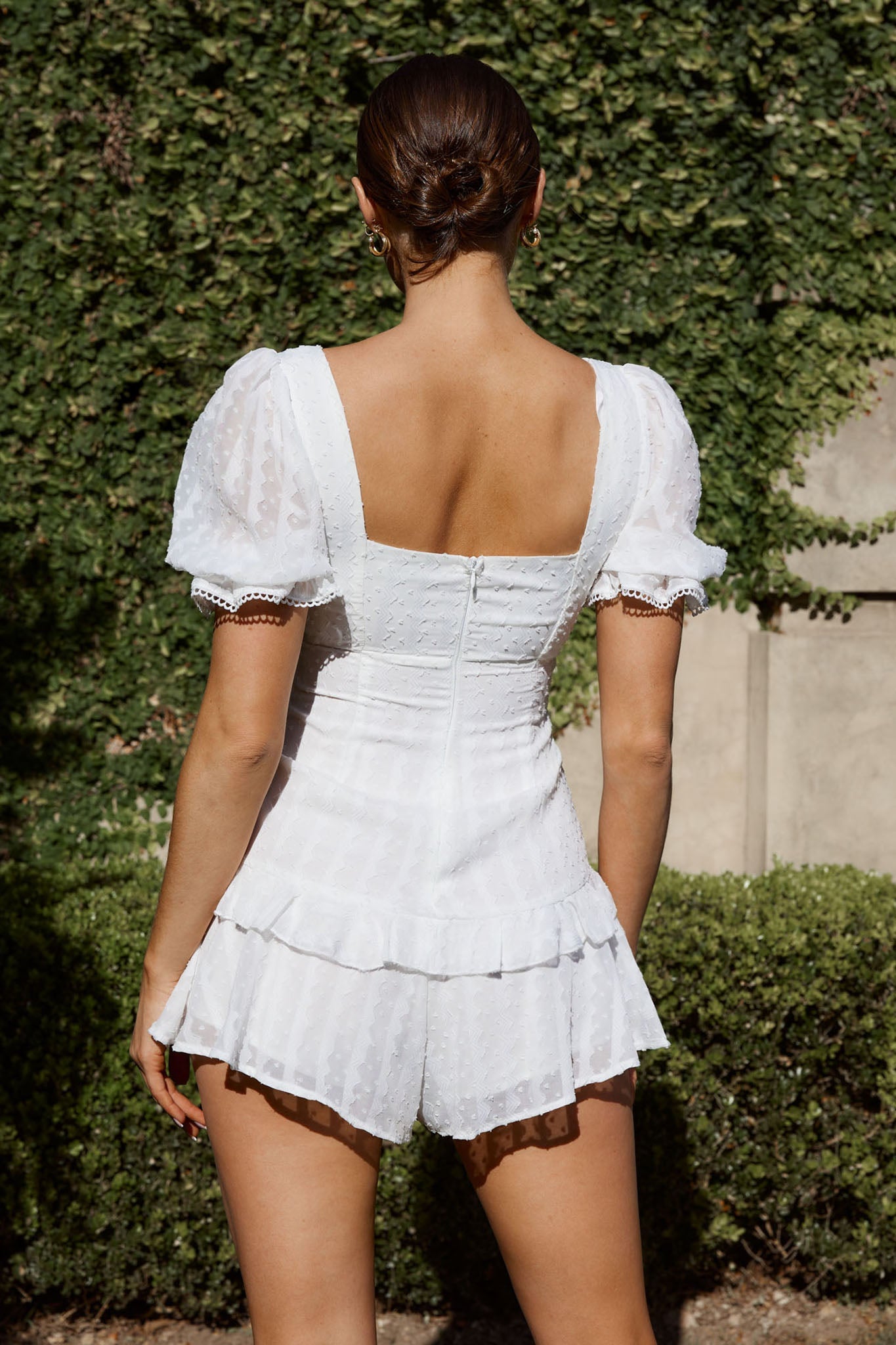 Young Love Tied Bust Frill Trim Romper White