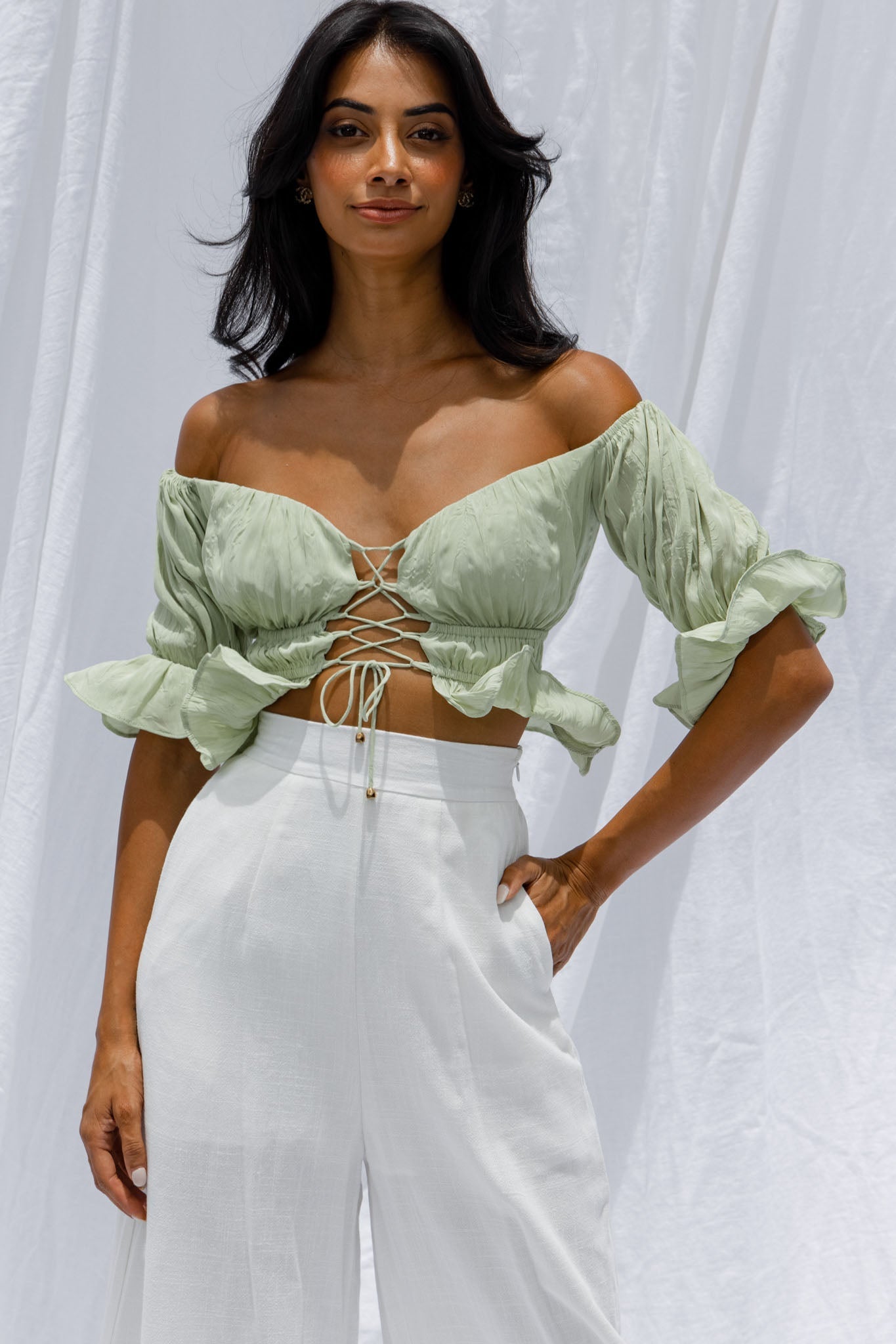 La Romana High Waisted Wide Leg Pants White