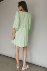 New Haven Puff Sleeve Swing Dress Lime