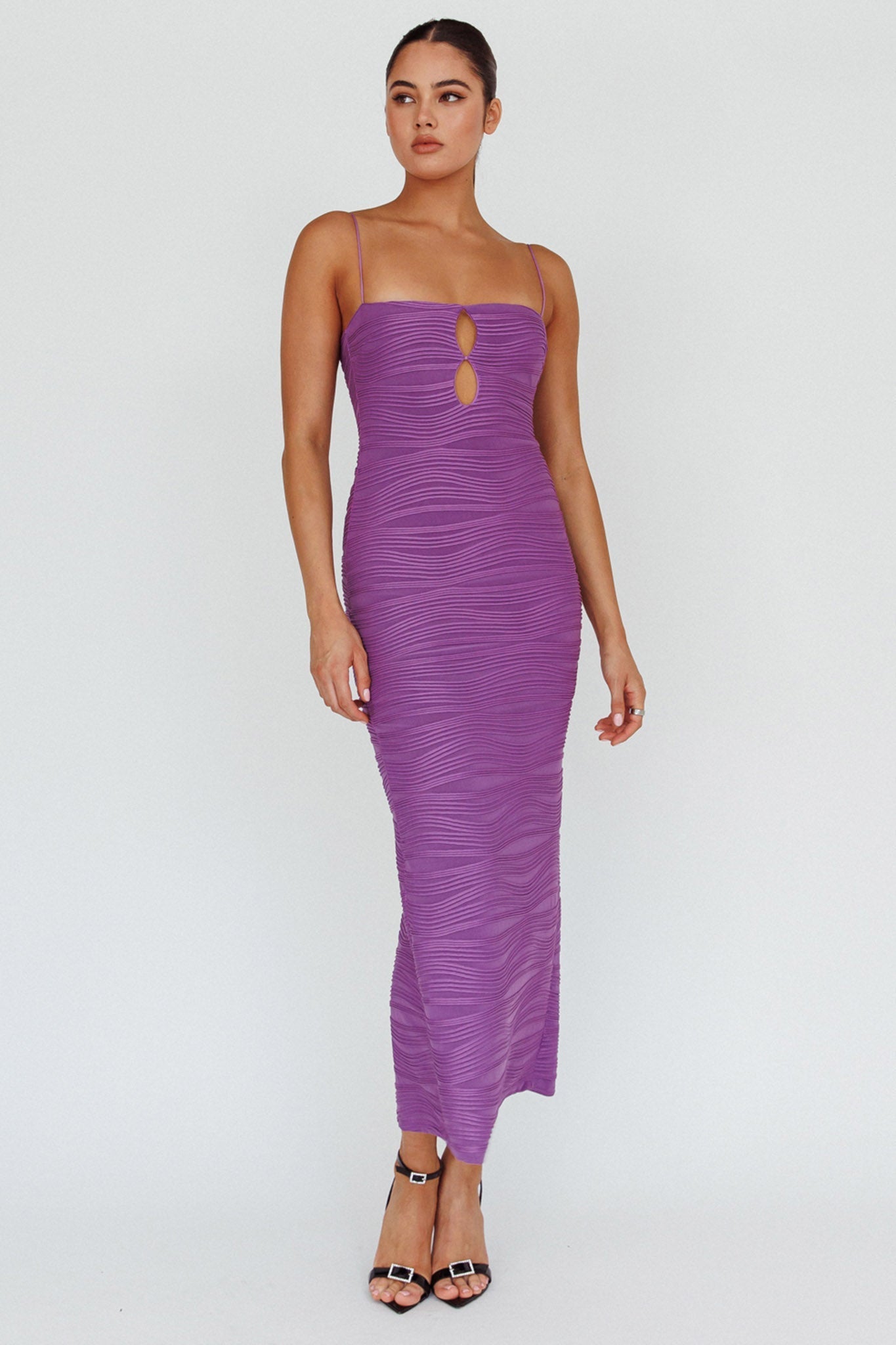 Orion Keyhole Bodice Midi Dress Purple