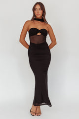 Oliana Strapless Mesh Maxi Dress Black