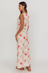 Flowering Romantic Print A-Line Maxi Skirt Beige