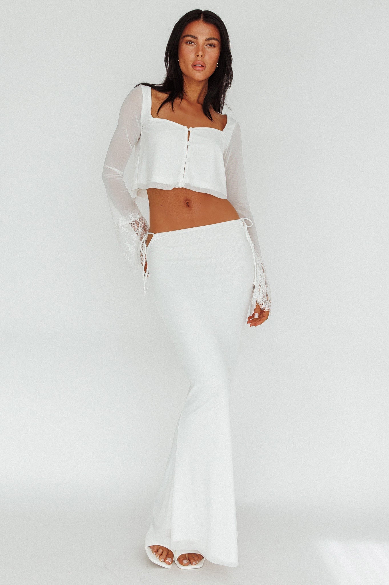 Rana Lace Cuff Long Sleeve Top Cream