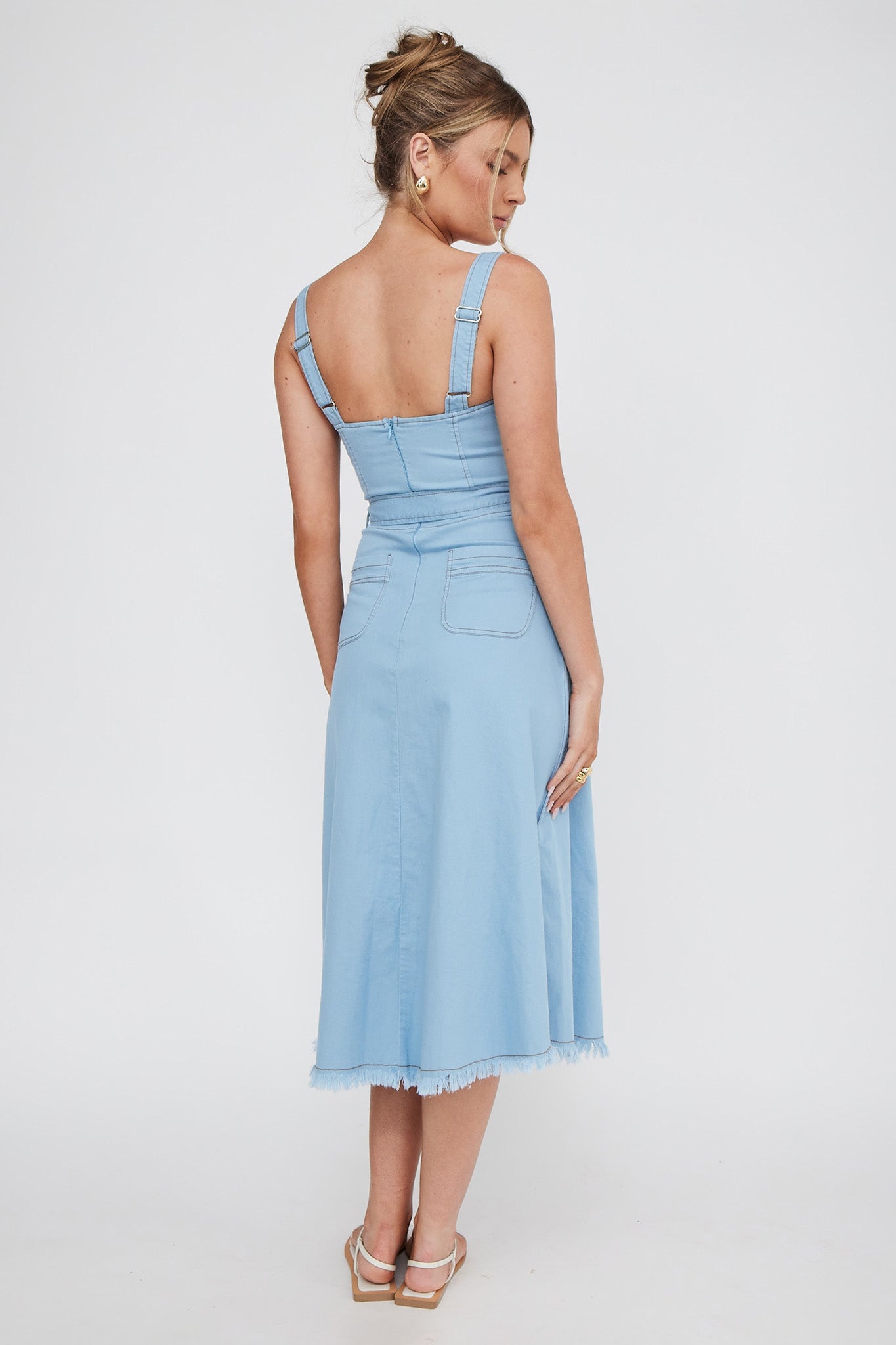 Zenyl Raw Hem Midi Dress Blue