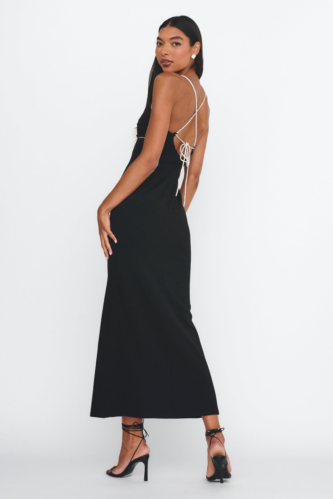 Harleigh Diamante Strap Tied Back Dress Black