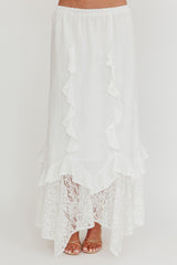 Liora Lace Hem Ruffle Maxi Skirt White