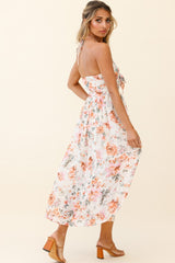 Los Feliz Tied Bust Halterneck Midi Dress Floral Print Pink