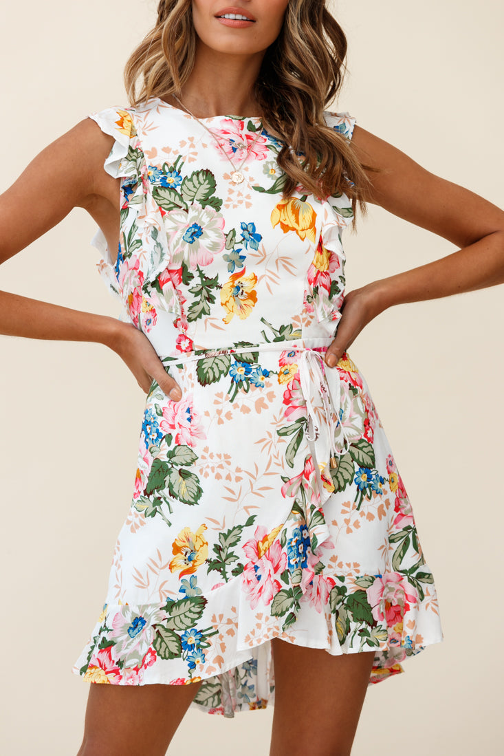 Endless Love Sleeveless Ruffle Dress Floral Print White