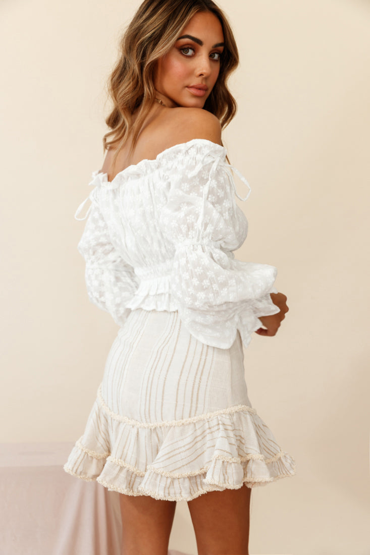 Eve Ruffle Hem Linen Blend Skirt Mocha/White Stripe