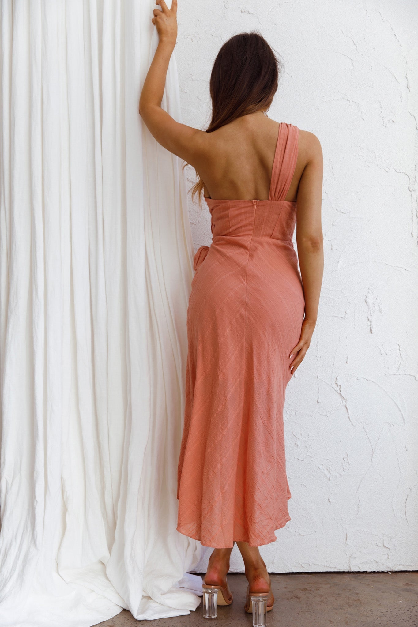 Island Time One-Shoulder Midi Dress Peach