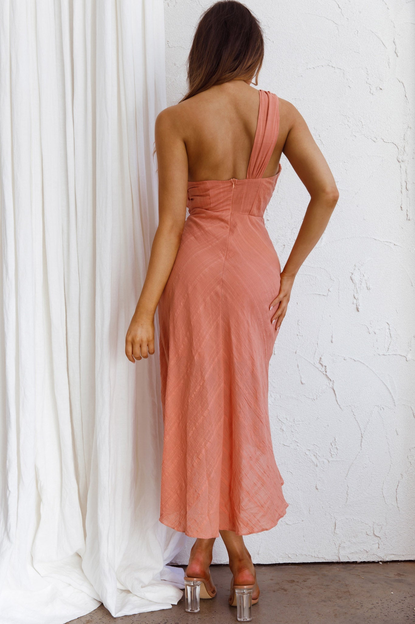 Island Time One-Shoulder Midi Dress Peach