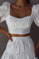 Passing By Tied Back Crop Top White