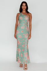 Portland One-Shoulder Jersey Maxi Dress Floral Green