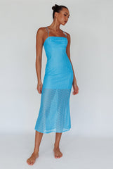 Lazy Daisy Flower Strap Midi Dress Blue