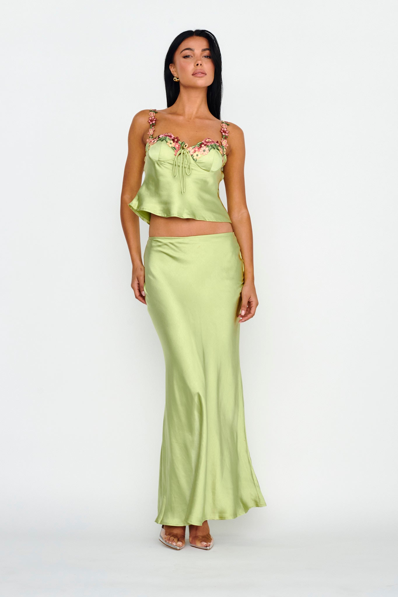 Rose Garden Floral Applique Cami Top Lime