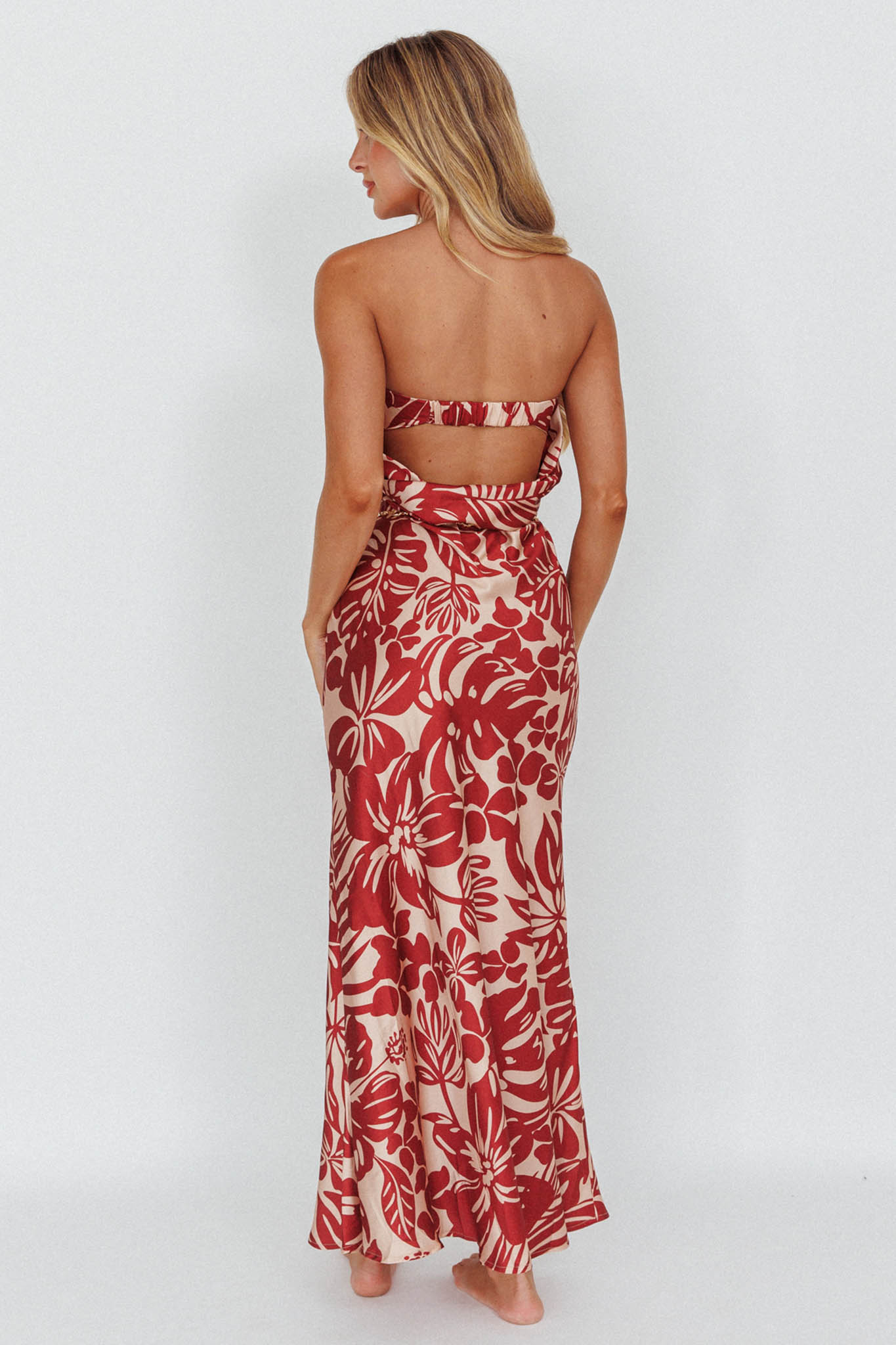 Kona Cowl Back Midi Dress Floral Flame