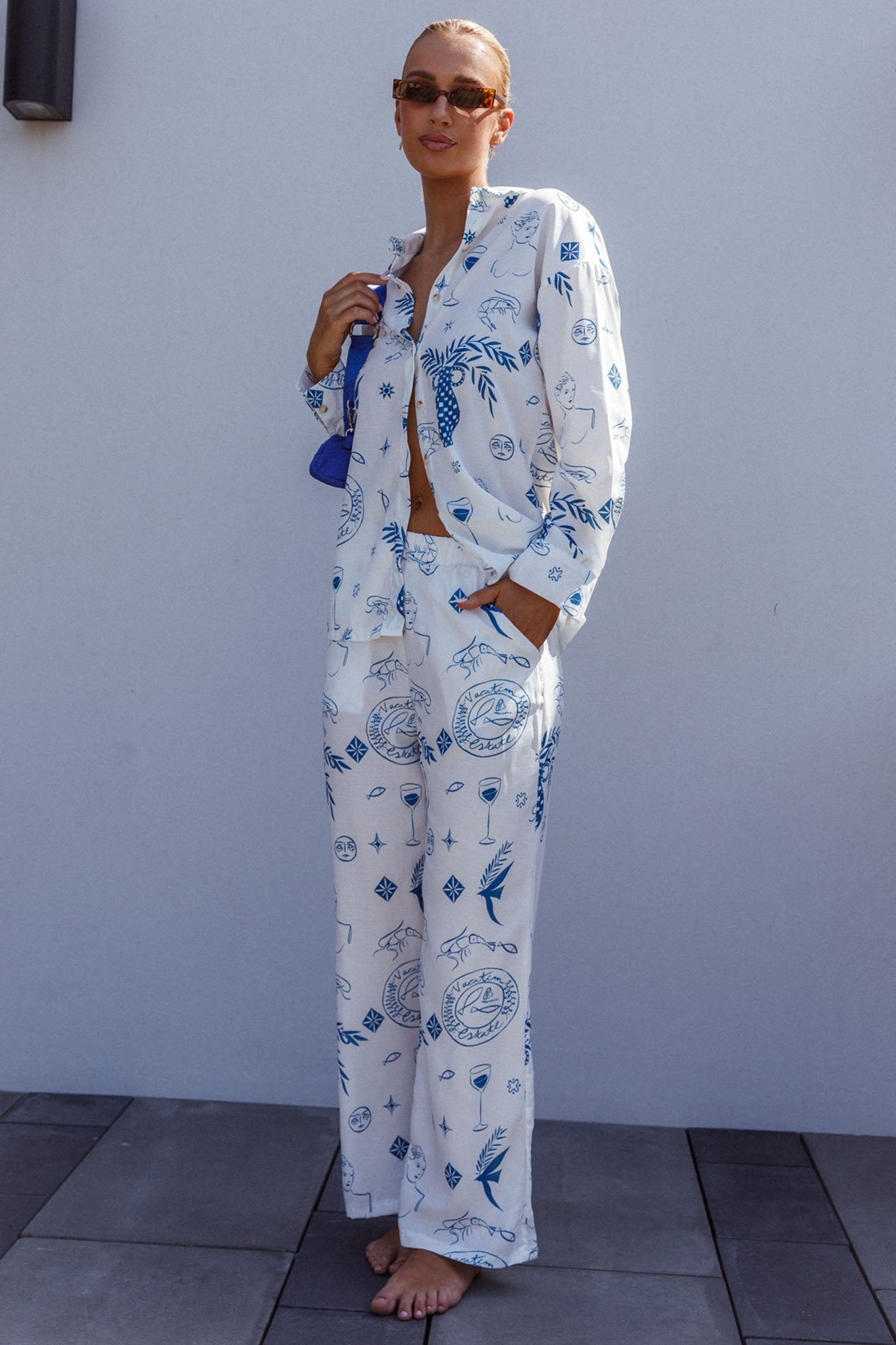Weekend Bliss Pants Printed White