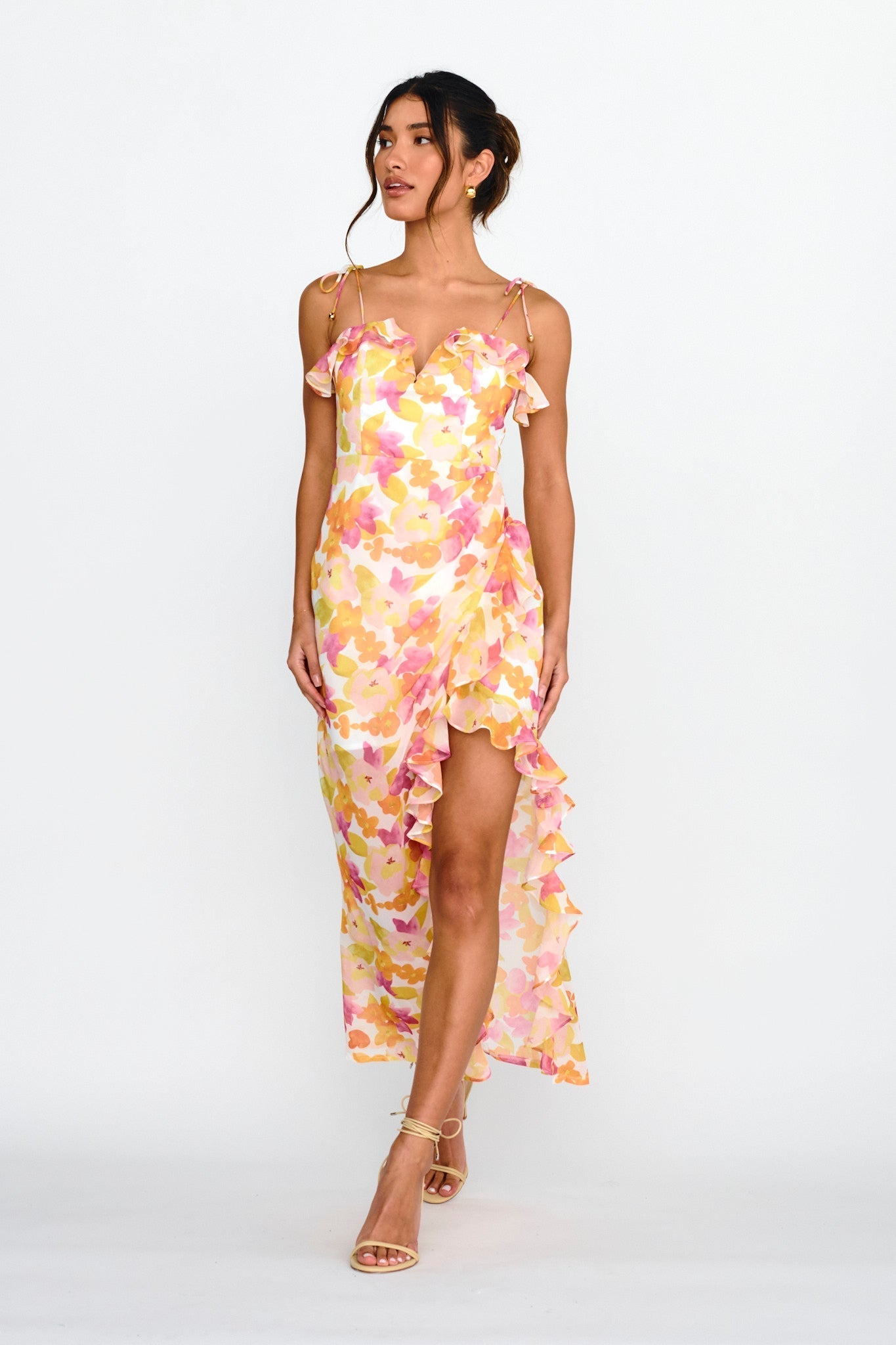 Portofino Cut-Out Split Midi Dress Floral Red