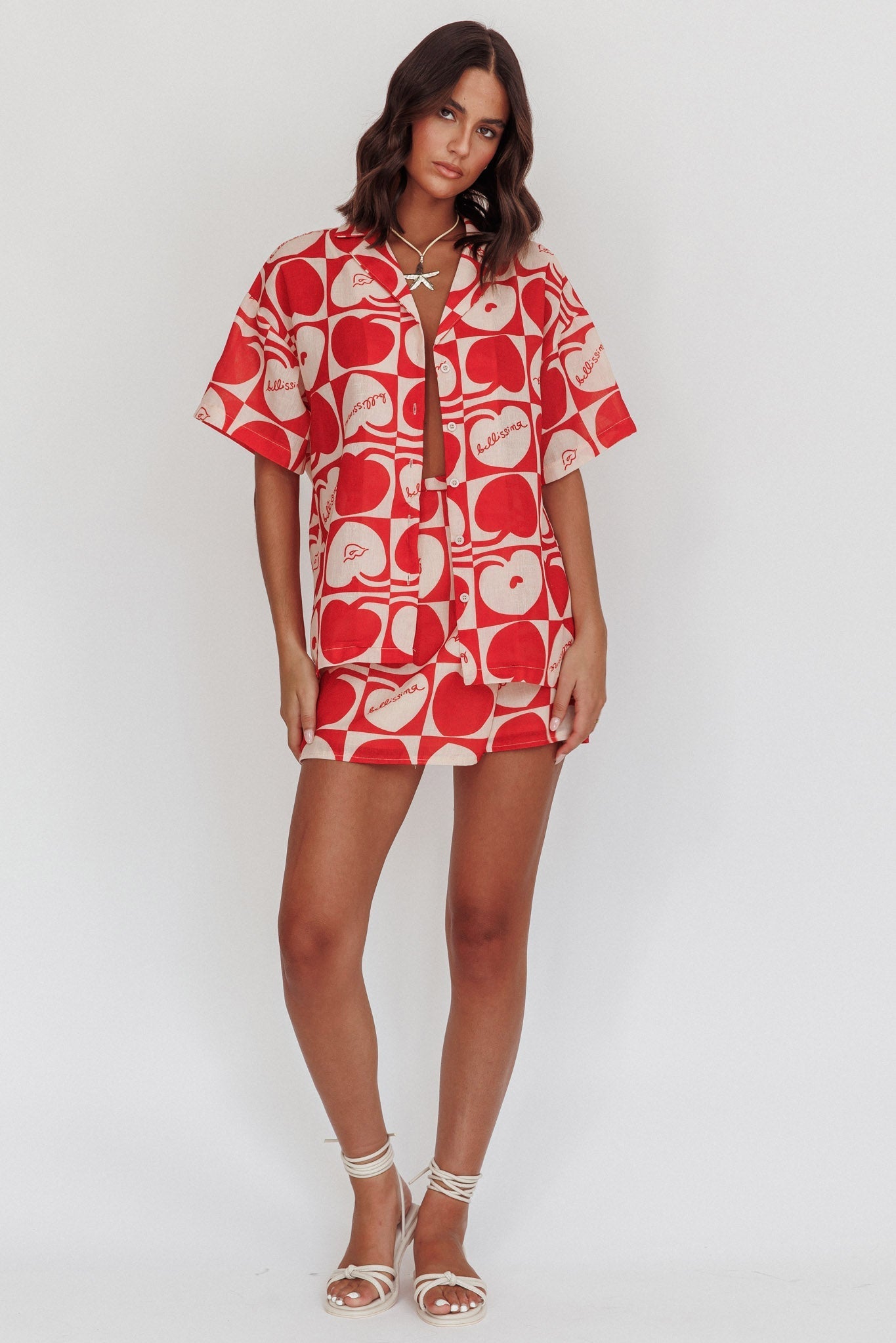 Ithaca Cherry Print Mini Wrap Skirt Red Beige