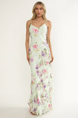Dreamy Day Ruffle Trim Maxi Dress Mint Floral