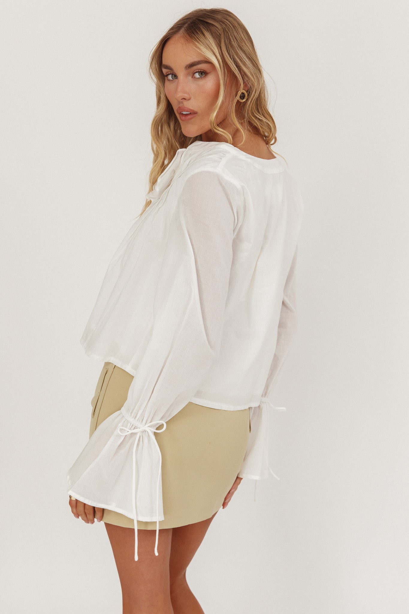 La Demure Tie Front Frill Blouse White