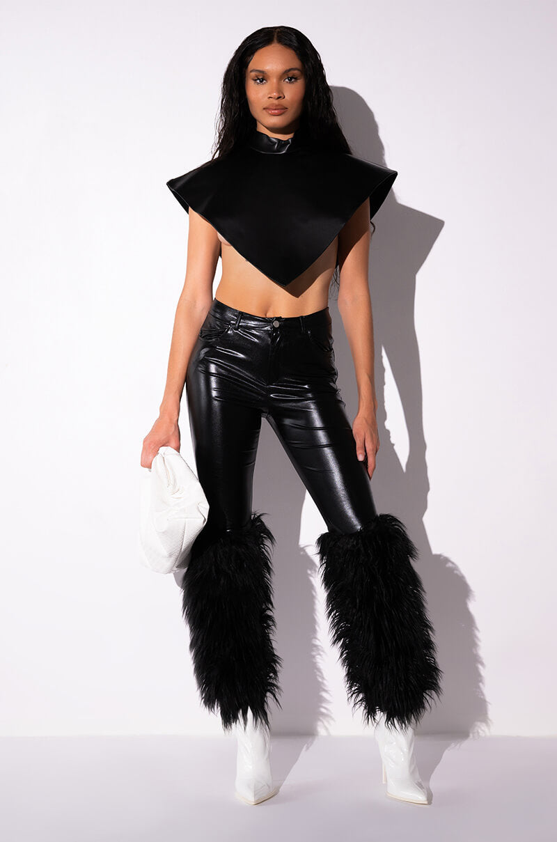 ARIA FAUX LEATHER MOCK NECK TRIANGLE BLOUSE