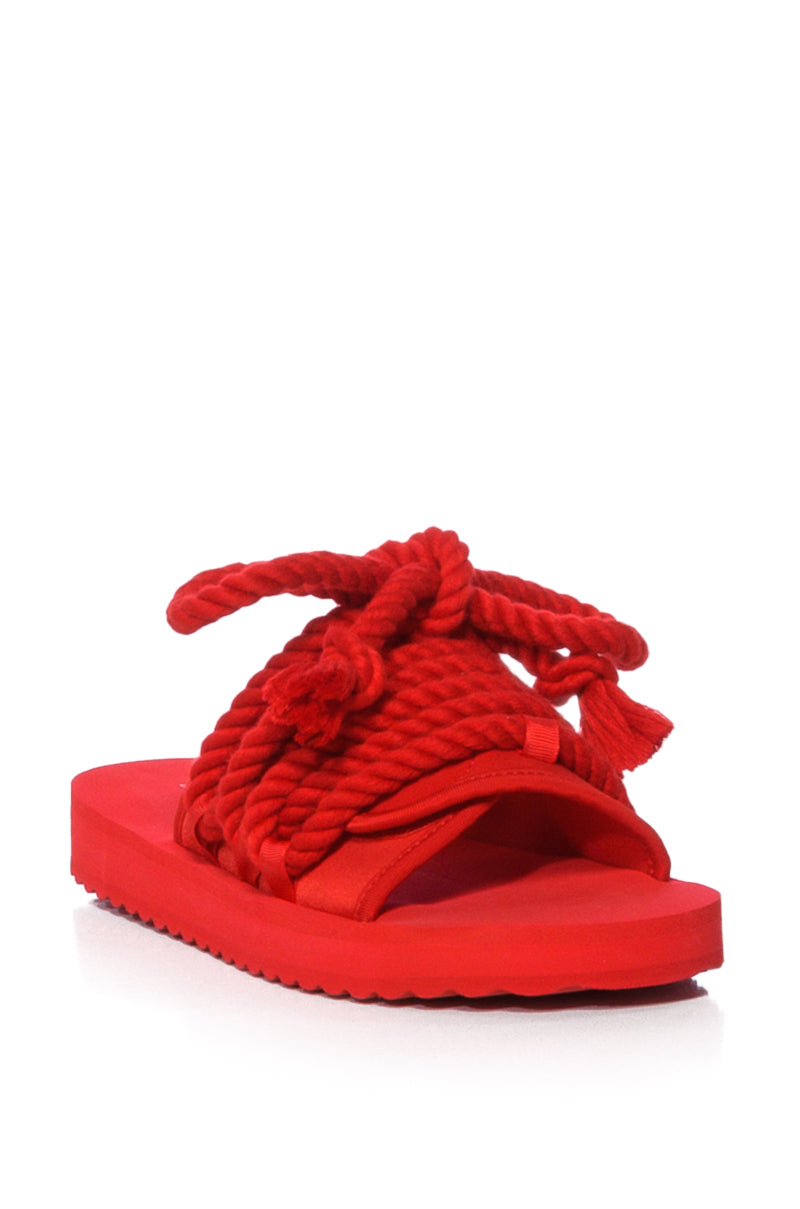 AZALEA WANG VICKI ROPE DECOR FLAT SANDAL IN RED