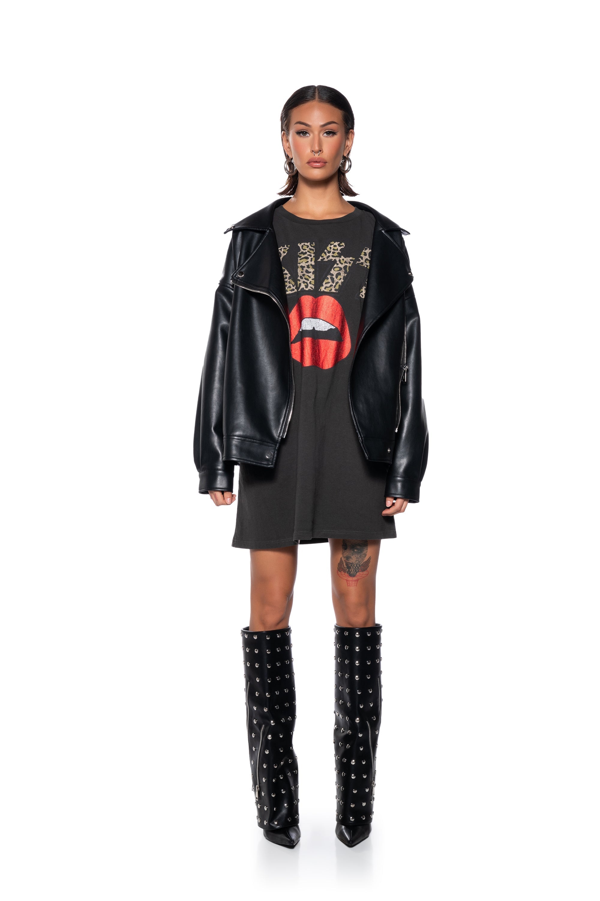 KISS OVERSIZED LONG SLEEVE SHIRT DRESS