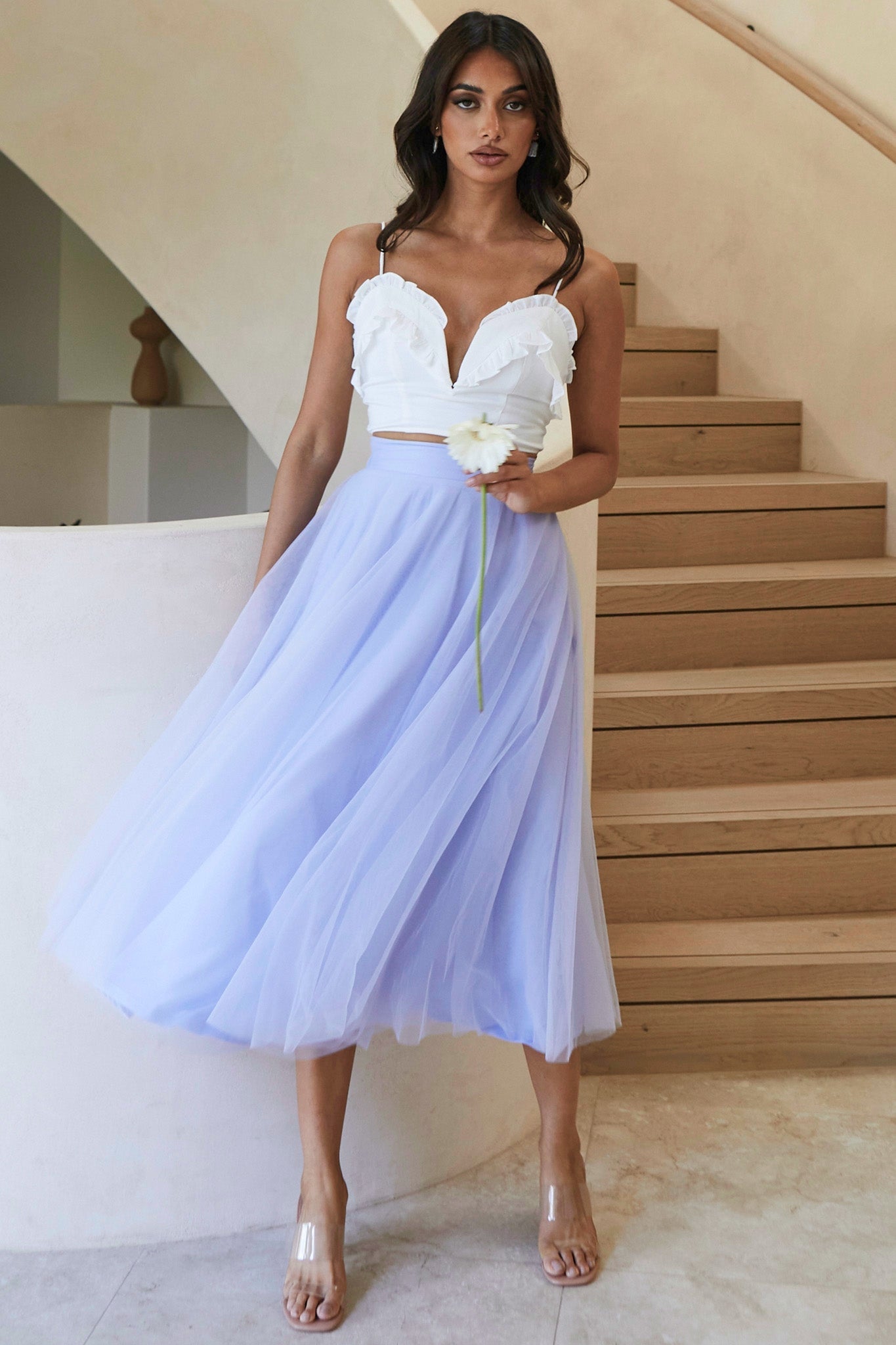 La Seine V-Neckline Frill Trim Crop Top White