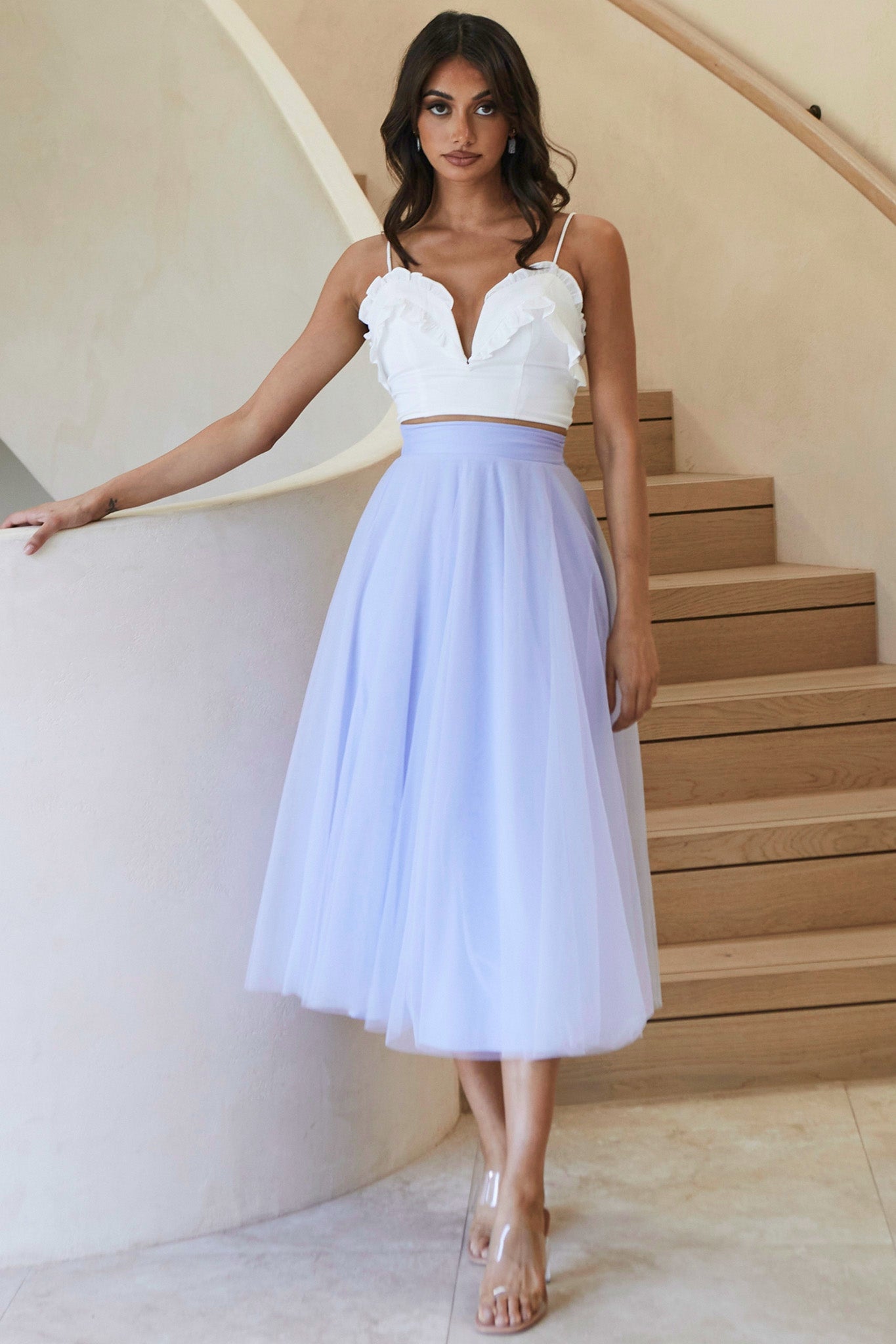 La Seine V-Neckline Frill Trim Crop Top White