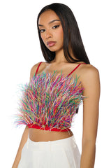 NADIA STATEMENT FEATHER TANK TOP